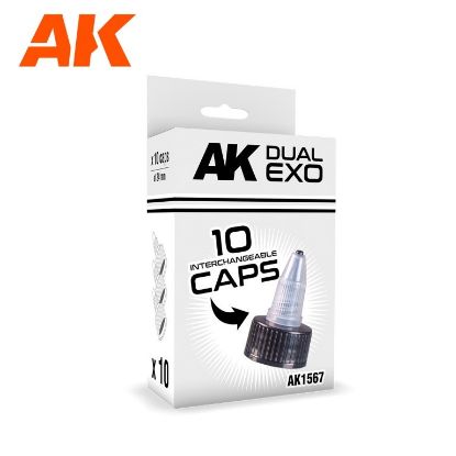 Picture of AK-Interactive: DUAL EXO Acrylic Paint - Set Black Caps (10) (24mm Diameter)